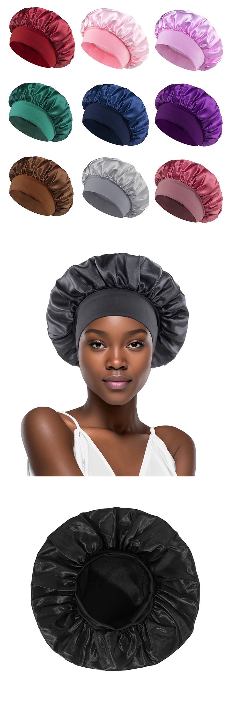 effen kleur brede rand elastische volwassen slaapmuts mannen en vrouwen mode haarverzorging schoonheid douchemuts satijn chemotherapie muts_voghion.com