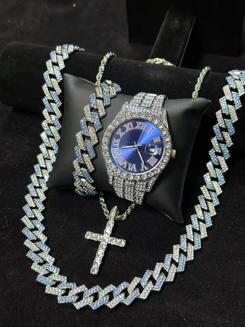 Stilvolles Quarzuhr-Set mit Diamantakzenten und passender Armband-Halsketten-Kombination – perfektes Geschenk für Männer und Frauen_voghion.com