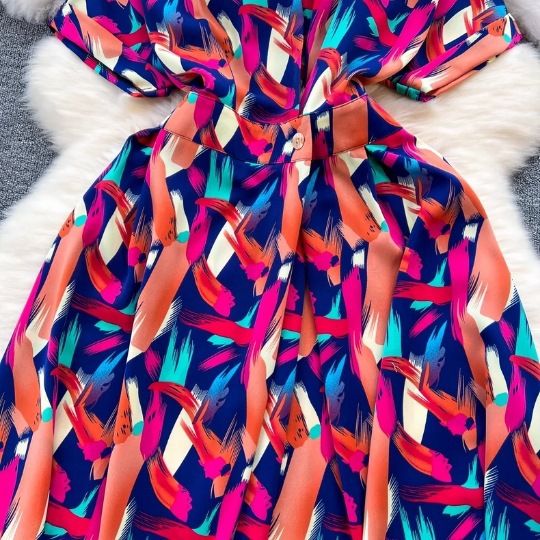Elegantes Wickelkleid mit Blumendruck – Vintage-inspiriertes A-Linien-Midikleid mit Gürtel in der Taille, Chiffonstoff, Büro- und Freizeitkleidung_voghion.com