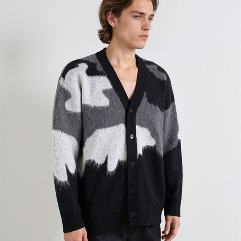 Cardigan da uomo con scollo a V - Pullover casual in morbida maglia con orlo a coste, vestibilità comoda e ampia per l'inverno (cachi, grigio)_voghion.com