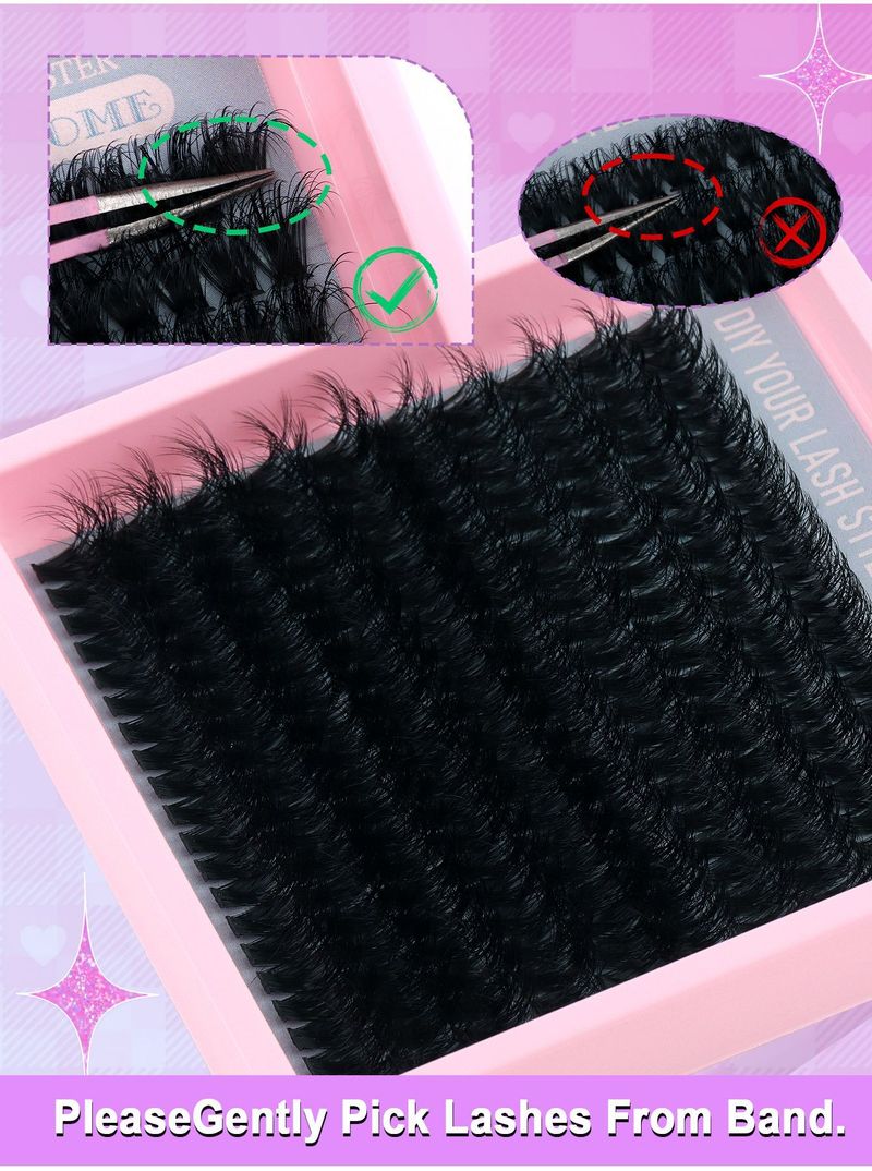 CMAYOME DIY Cluster Wimpers Set - 14-20mm D Krul Fluffy Nepwimpers met Roze Lijm, Pincet en Borsteltje voor Natuurlijk Volume en Eenvoudige Aanbrenging_voghion.com