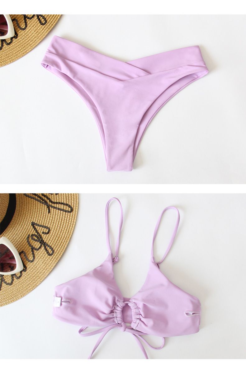 Odzież damska Nowy jednolity kolor Koronka Kokarda Split Swimsuit Bikini dla kobiet_voghion.com