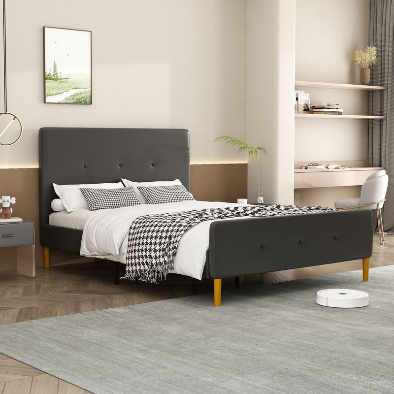 Full Size Bed Frame Wood Slat Support With Headboard & Footboard_voghion.com