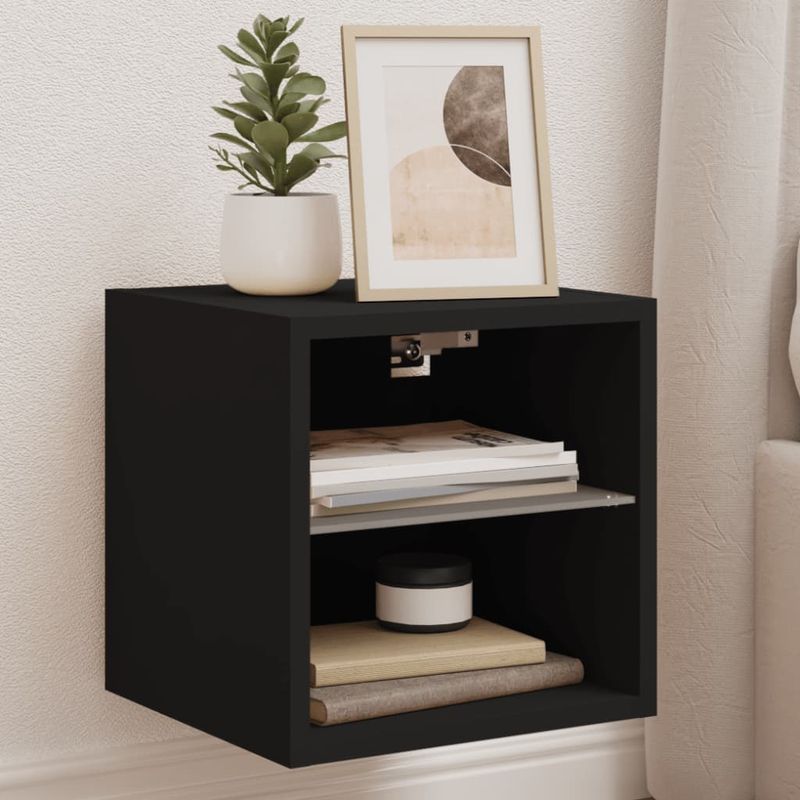 TV-Wandschränke mit LED-Leuchten 2 Stk. Schwarz 30x28,5x30 cm_voghion.com
