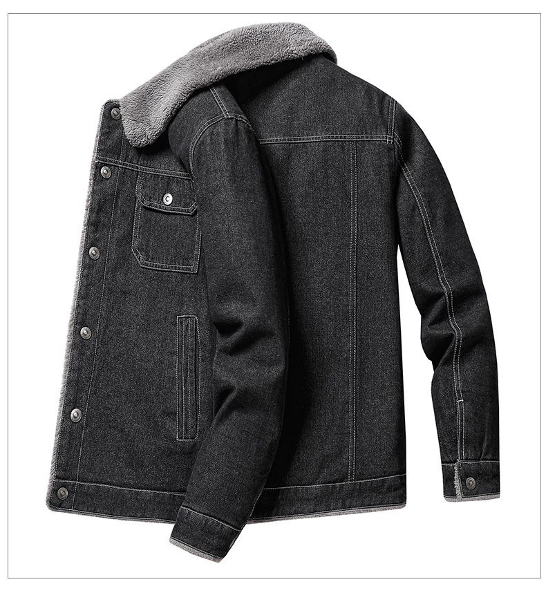 Giacca in denim con fodera in sherpa da uomo - Cappotto invernale con collo in pile e dettagli effetto consumato (nero/grigio, taglie slim e comode disponibili)_voghion.com