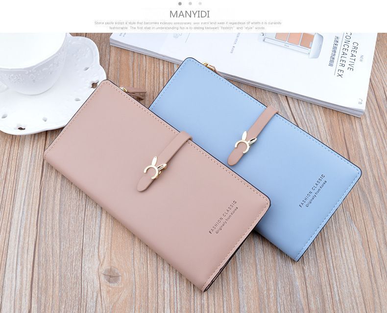 New Women's Wallet Female Long Korean Version Student Fashion Zipper Buckle Thin Wallet Multi-card Soft Wallet Card Bag_voghion.com