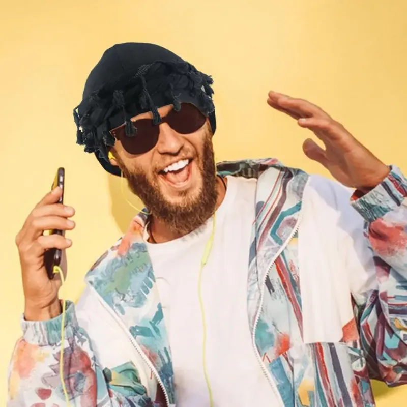 Hot Sale 2024 Férfi Punk Burr szegély csavart farok rojt pamut bandana komló turbán kalapok Fejvédő sapka egyszínű Docker sapka_voghion.com