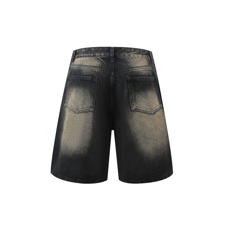 Herrenbekleidung Washed Old Denim Kurzarmjacke Weite Beinhose Anzug Herren Loose Summer Ins Denim Anzug_voghion.com