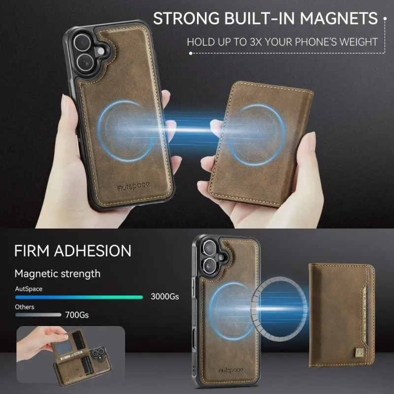 Custodia per telefono con porta carte magnetico staccabile con blocco RFID, mini portafoglio per iPhone 16 13 12 Pro Max 15 14 Plus, custodia in pelle PU_voghion.com