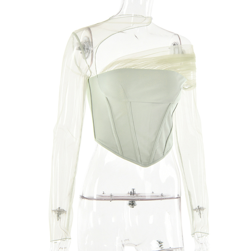 Women's temperament sexy see-through mesh stitching chest top_voghion.com