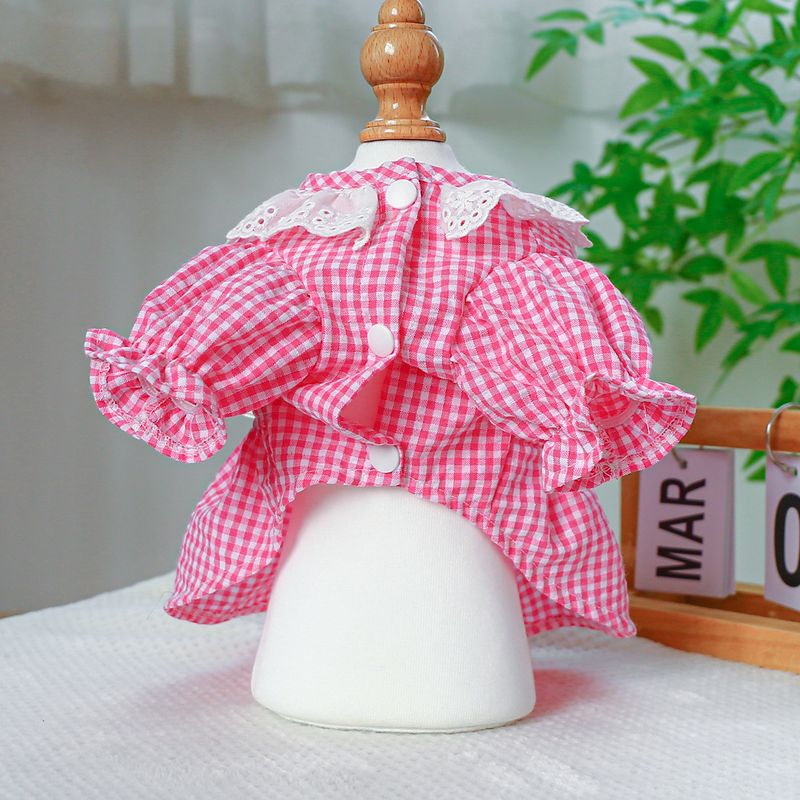 Pet Circle Dog Clothing Cat Clothes Bowknot Lace Collar Edge Black And White Plaid Princess Heart Pearl Dress_voghion.com