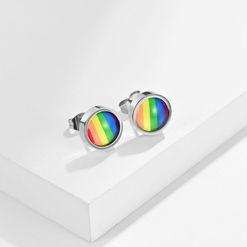 Orecchini in acciaio al titanio con bandiera colorata, orecchini unisex di nicchia, personalità senza genere_voghion.com