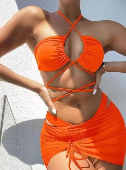 2024 New Sexy Three Piece Set Solid Color Swimsuit Fashion Bikini_voghion.com