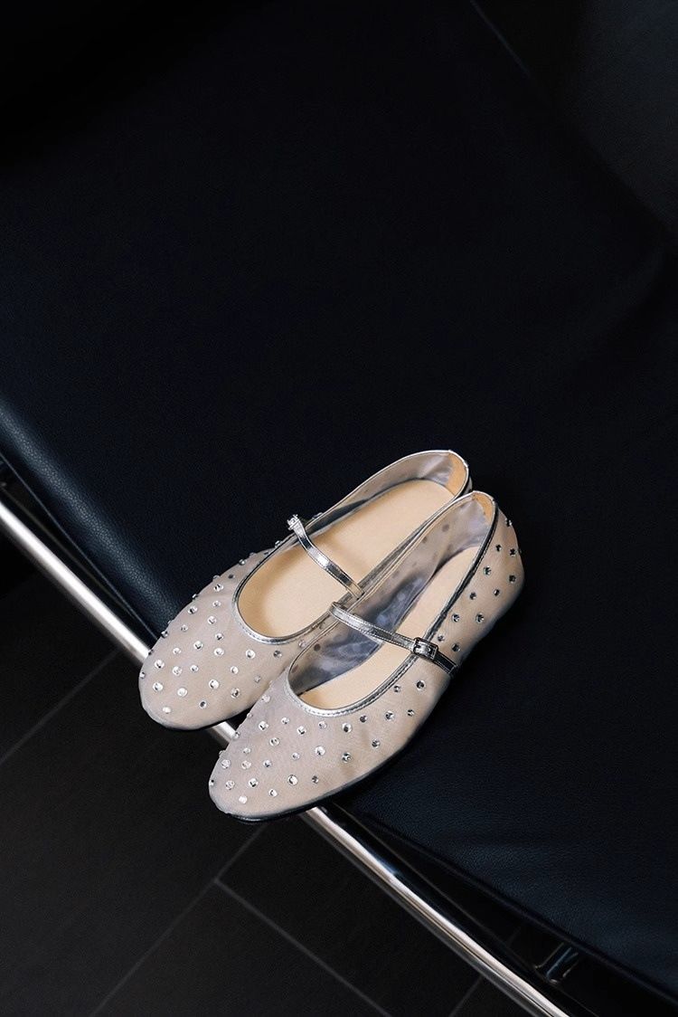 Mesh Ballet Flats With Rhinestone Accents (Breathable, Mary Jane Style, Lightweight & Comfortable For Women)_voghion.com