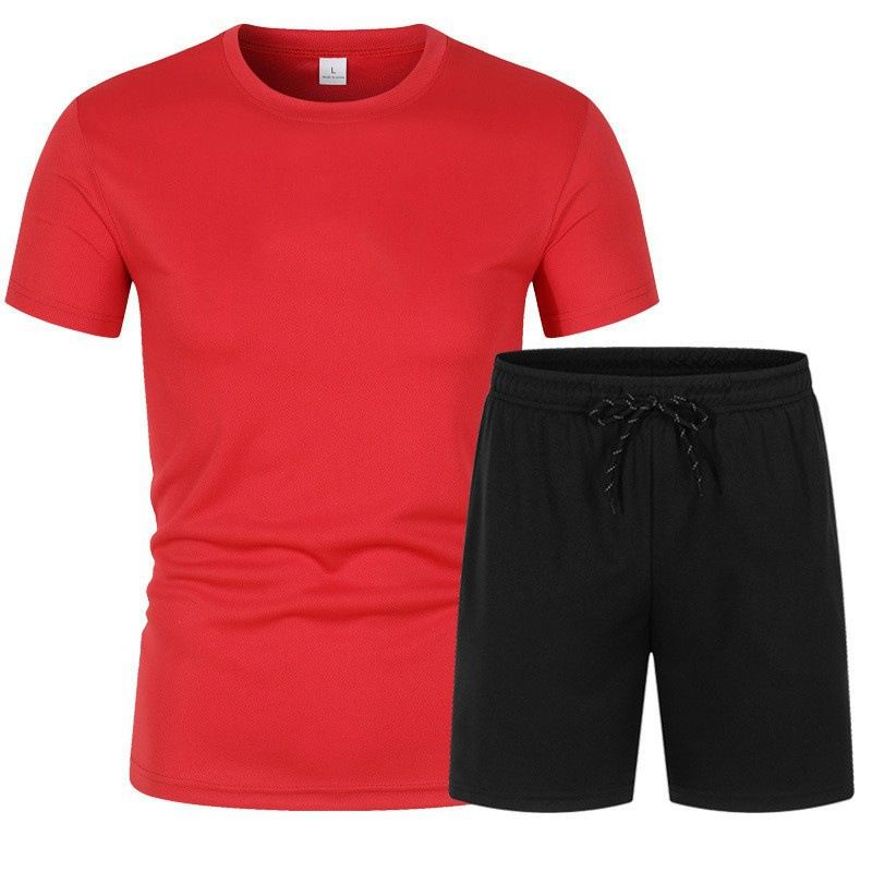 New Men's Mesh Breathable Short Sleeved Shorts Two-piece Set, Fashionable Quick Drying T-shirt Five Quarter Pants Sports_voghion.com