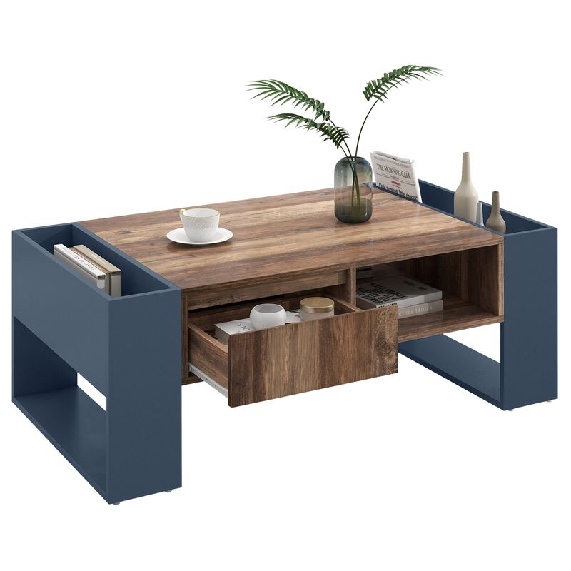 Table basse en bois avec tiroir dissimulé et deux compartiments de rangement, rangement double face, table de salon, grande capacité de rangement, anthracite_voghion.com