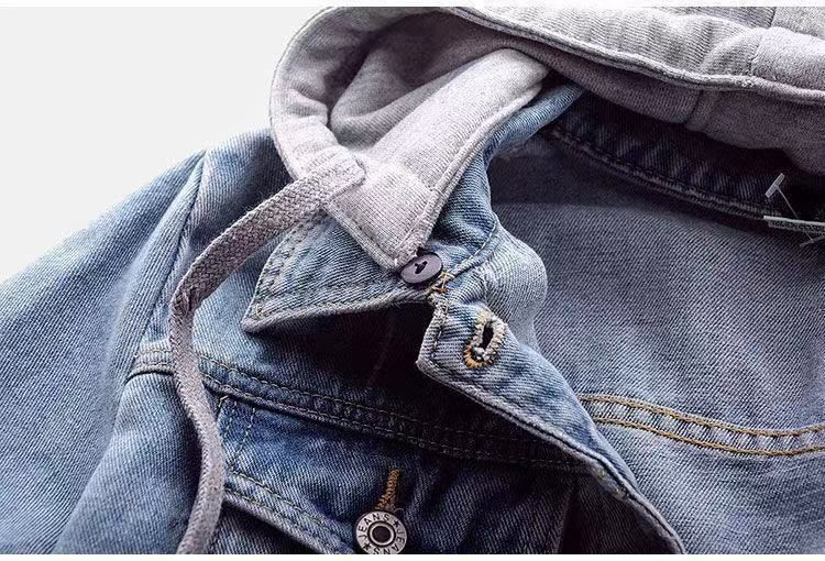 Giacca in denim da donna con cappuccio, oversize, casual, a maniche lunghe, comoda ed elasticizzata, per studenti e lavoro (blu chiaro/blu scuro)_voghion.com