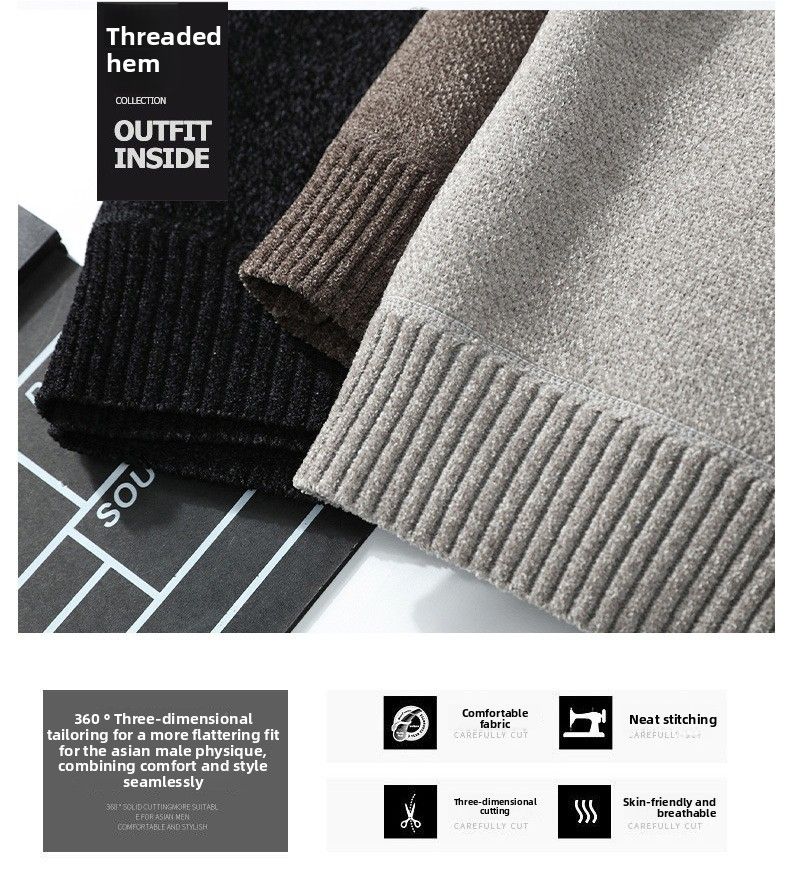 Maglione da uomo foderato in pile con scollo rotondo in ciniglia, caldo pullover in maglia per uomo_voghion.com