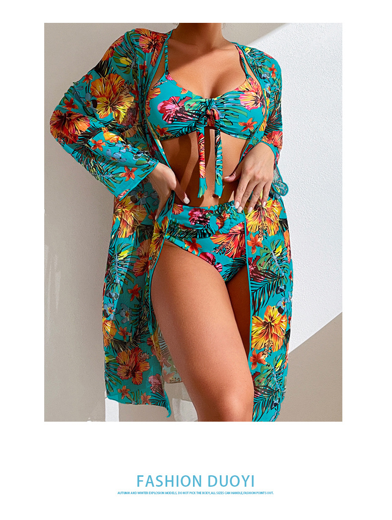 Vêtements pour femmes Maillot de bain de rivière à manches longues Cover Up Split Ensemble trois pièces Maillot de bain sexy imprimé Bikini pour femme_voghion.com