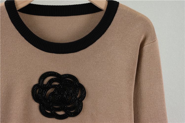 Women's Clothing autumn new camellia knitted suit women's round neck knitted sweater wide leg pants temperament two piece suit_voghion.com