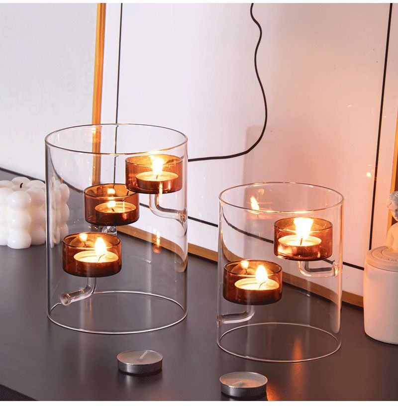 Hurricane Glass Candle Holder - Brown Windproof Cylinder Candle Stand For Romantic Dinner, Home Decor & Gift_voghion.com