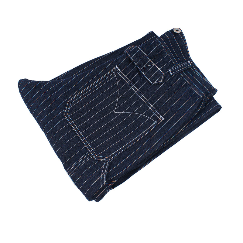 Men's wide leg striped jeans loose railway overalls May khaki motorcycle overalls_voghion.com