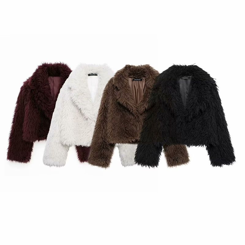 Kurze Jacke aus Kunstpelz für Damen, Wintermode, Kurzmantel, Streetwear-Oberbekleidung für Damen (Weinrot, Weiß, Dunkelbraun, Schwarz)_voghion.com