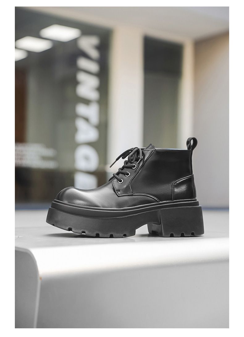 Lace-up High-top Thick-soled Heightening Men's Boots Fleece Short Boots Tooling Boots Martin Boots_voghion.com