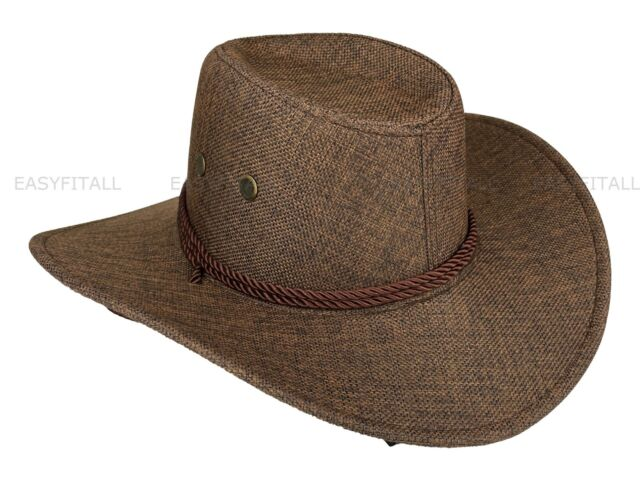 Men's linen mesh summer Cowboy hat bucket hat Fedora wide brim fishing sun_voghion.com