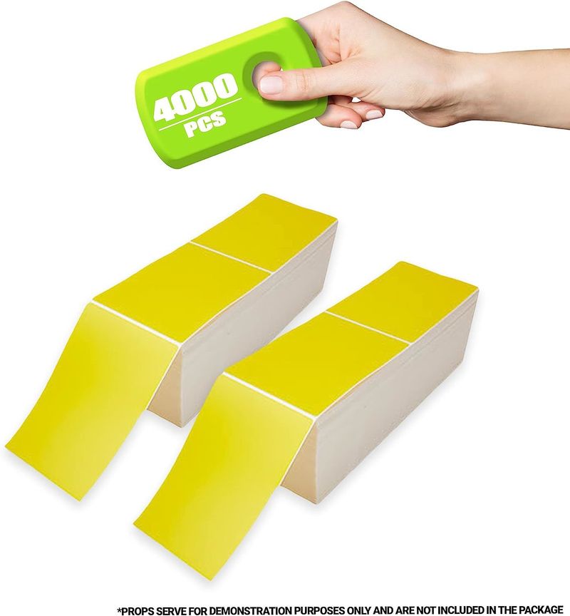 4000 Pack Thermal Transfer Fanfold Labels 4" x 6" Yellow. Perforated Self-Adhesive Rolls. Mailing Postage. Printing Paper. Blank for Shipping; barcodi_voghion.com