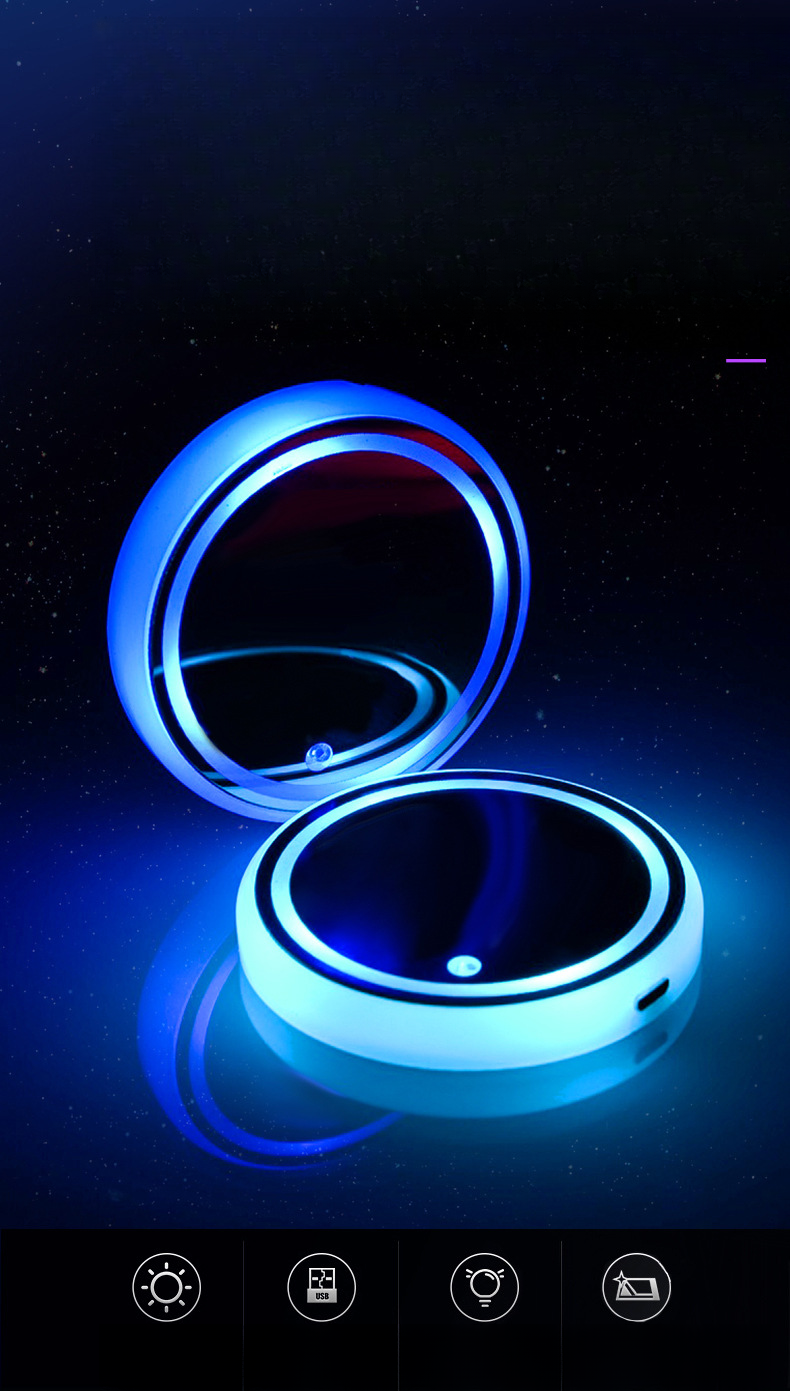 Car LED Luminous Colorful Water Mat, Car Atmosphere Light, Solar Energy, USB Charging, Anti Slip Cup Mat_voghion.com