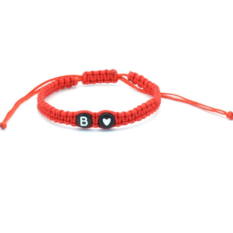 Nouveau bijou 26 lettres anglaises autour d'un bracelet simple en corde rouge tressée en forme de cœur pour couple_voghion.com