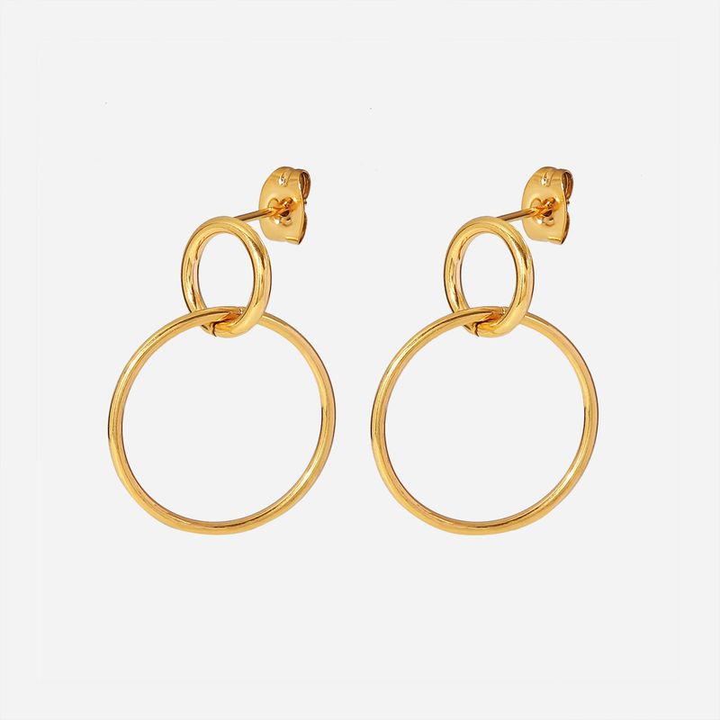 Orecchini da donna in titanio e acciaio inossidabile con ciondolo a forma di anello rotondo, geometrici, alla moda, INS_voghion.com