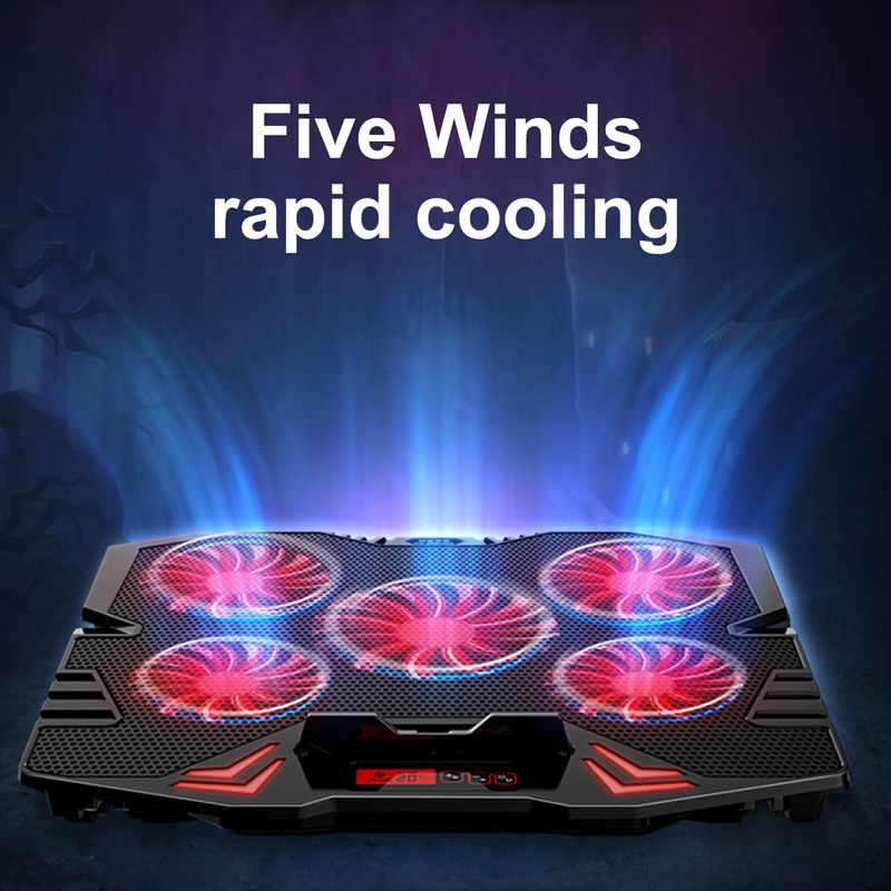 Xinweiqing K5 Killpad Fënnef Ventilatoren Komfortwénkel Duebel USB Ports Justierbar Wandgeschwindegkeet Laptop Killer fir Notebook_voghion.com