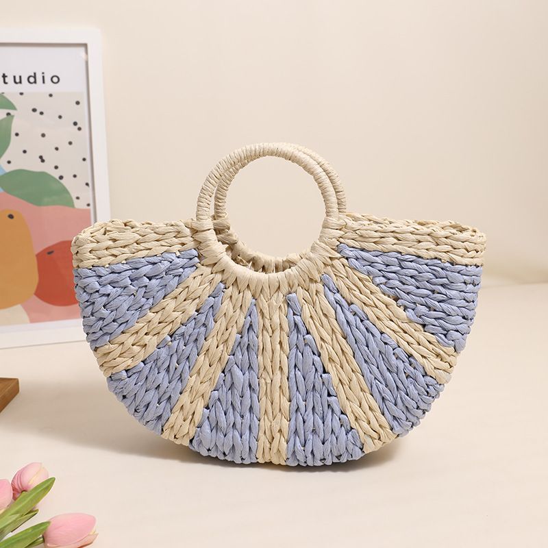 Neue Halbkreis Damen gewebte Tasche Halbkreis Stroh Tasche Handtasche Urlaub Strand Tasche_voghion.com