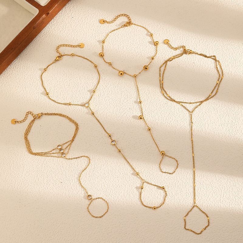 Gioiello con catena in acciaio inossidabile, intarsiato con diamanti, alla moda, elegante, stile casual da spiaggia, integrato al dito._voghion.com