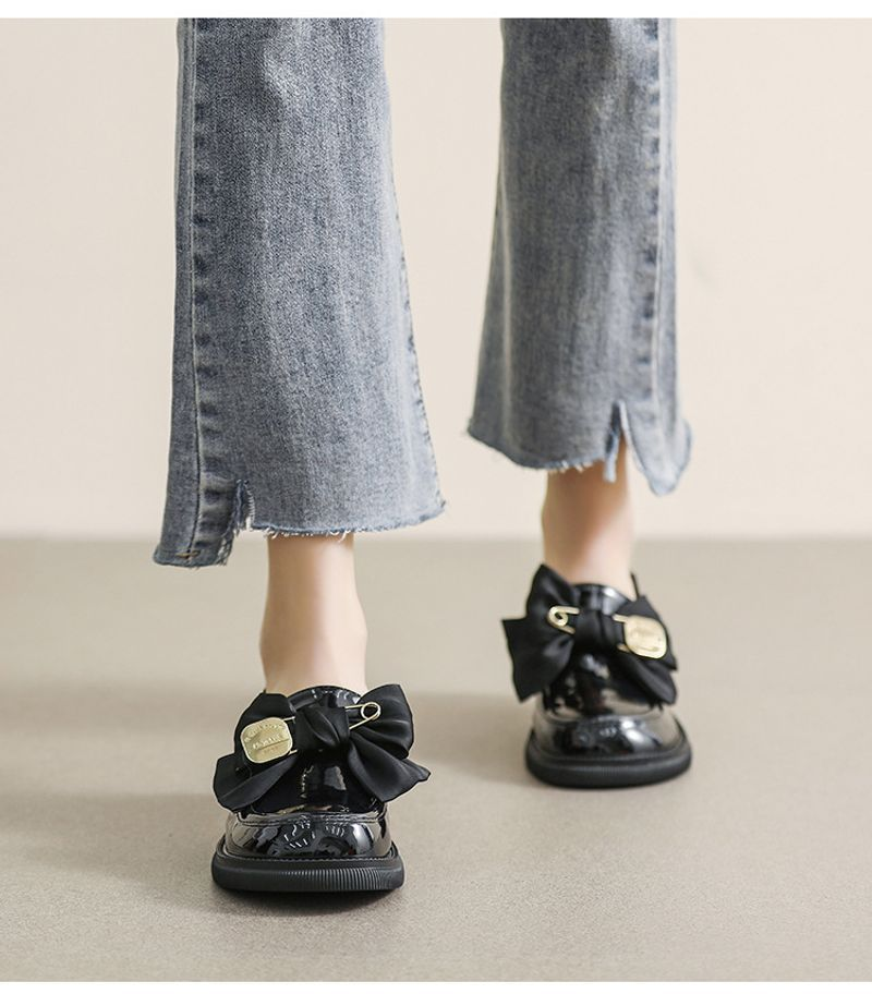 Paksupohjainen Loaferin Kevään ja Syksyn Retro Brittiläinen Pieni Nahka Musta Jouset Slip-On Pehmeäpohjainen Yksittäinen_voghion.com