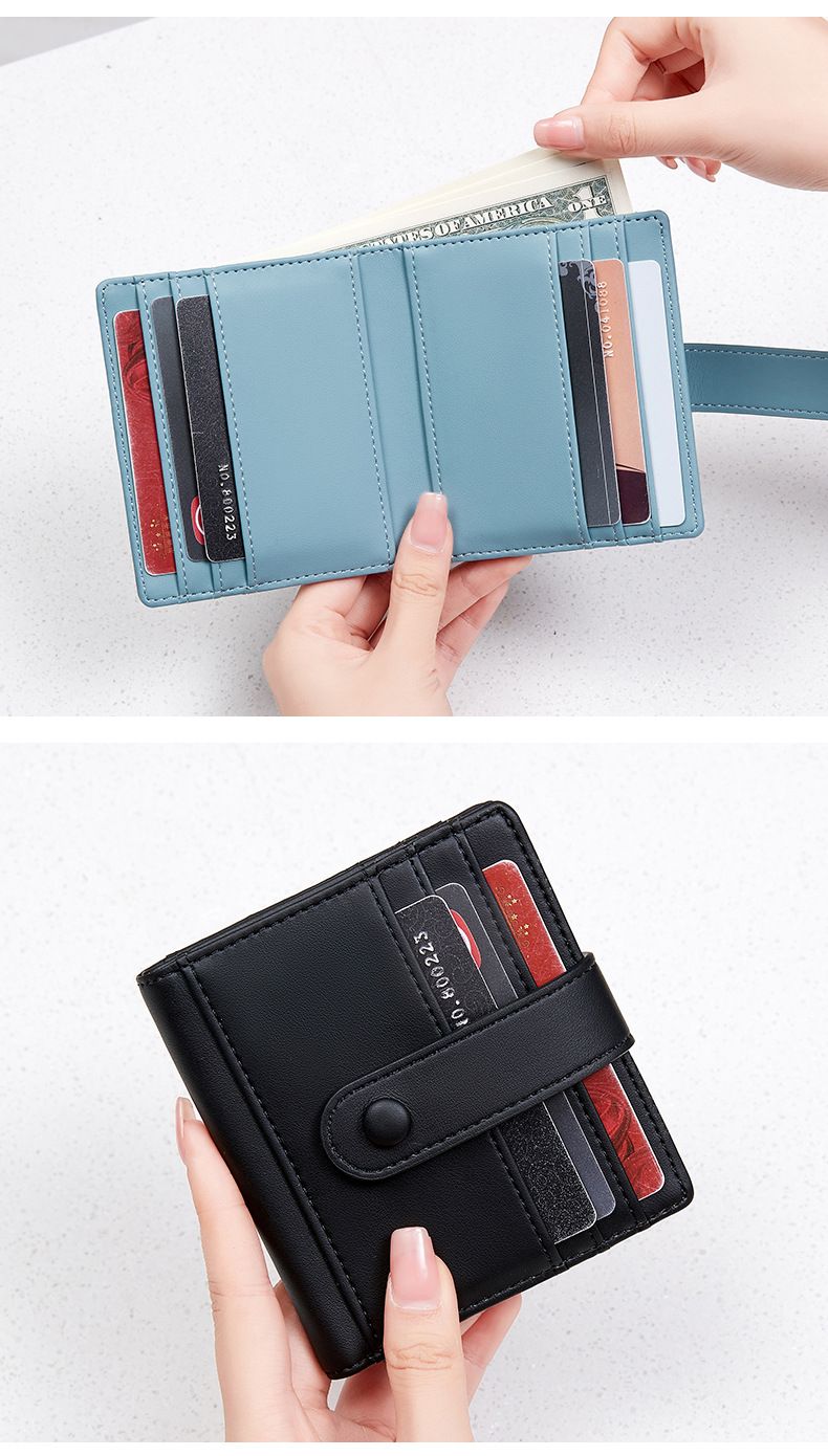 Cartera para mujer y hombre, antimagnética, RFID, de poliuretano, con hebilla de color liso, para tarjetas de crédito, monedero pequeño y ligero._voghion.com