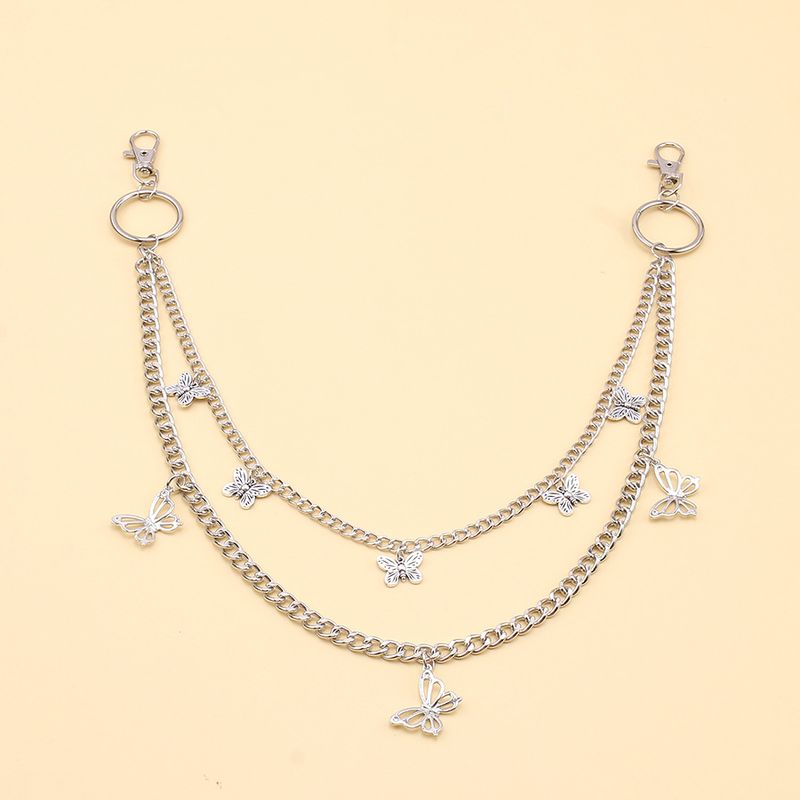 Anello in metallo con ciondolo a farfalla cava, per vita, hip-hop, punk, versatile, pantaloni a doppio strato, catena_voghion.com