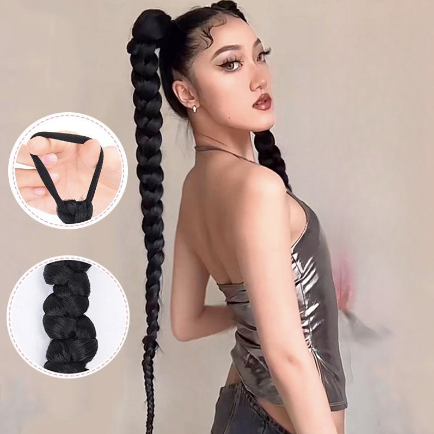 25 Zoll geflochtene Haarzöpfe, Pferdeschwanz, Frisur, Zöpfe, süßer Hip-Hop-Pferdeschwanz für Mädchen_voghion.com