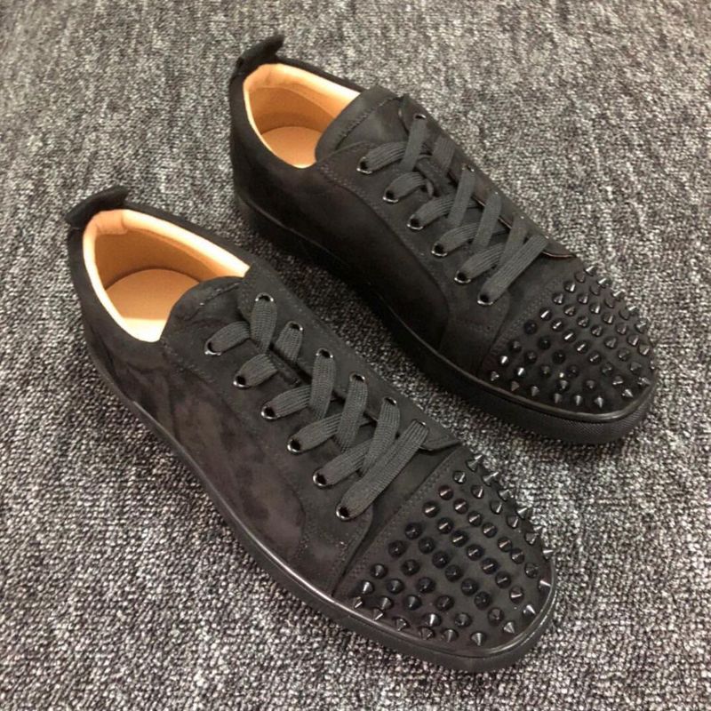 Original Label, Original Box, Red Soled Low Cut Leather Rivets, Rhinestones, Trendy Men's Non Slip, Wear-resistant, Lace_voghion.com