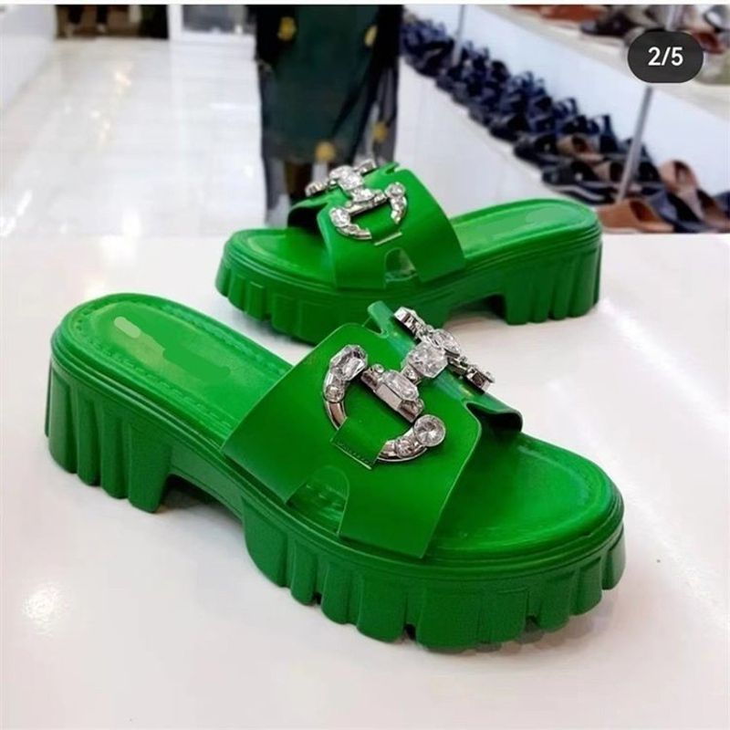 Summer Women Rhinetone Caual Beach Thick-oled Metal Buckle Heightening And Lipper Peep Toe Fih Mouth Ladie_voghion.com