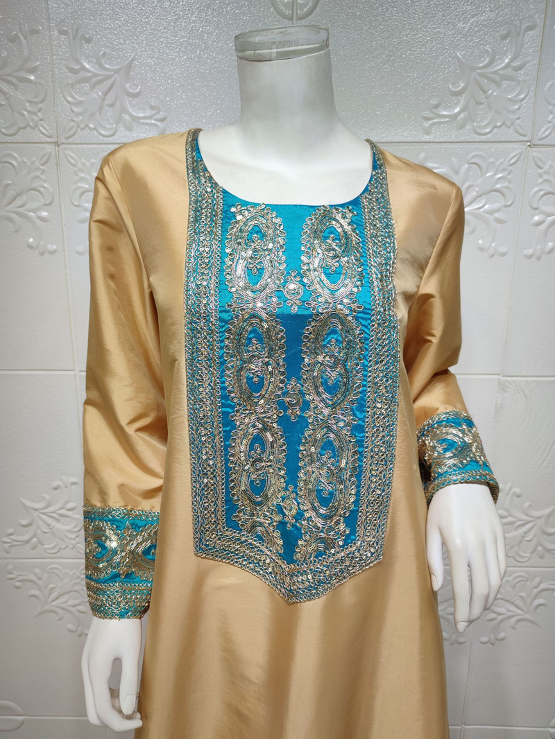 Nuovo abito abaya musulmano con paillettes ricamate in oro Abaya da donna_voghion.com