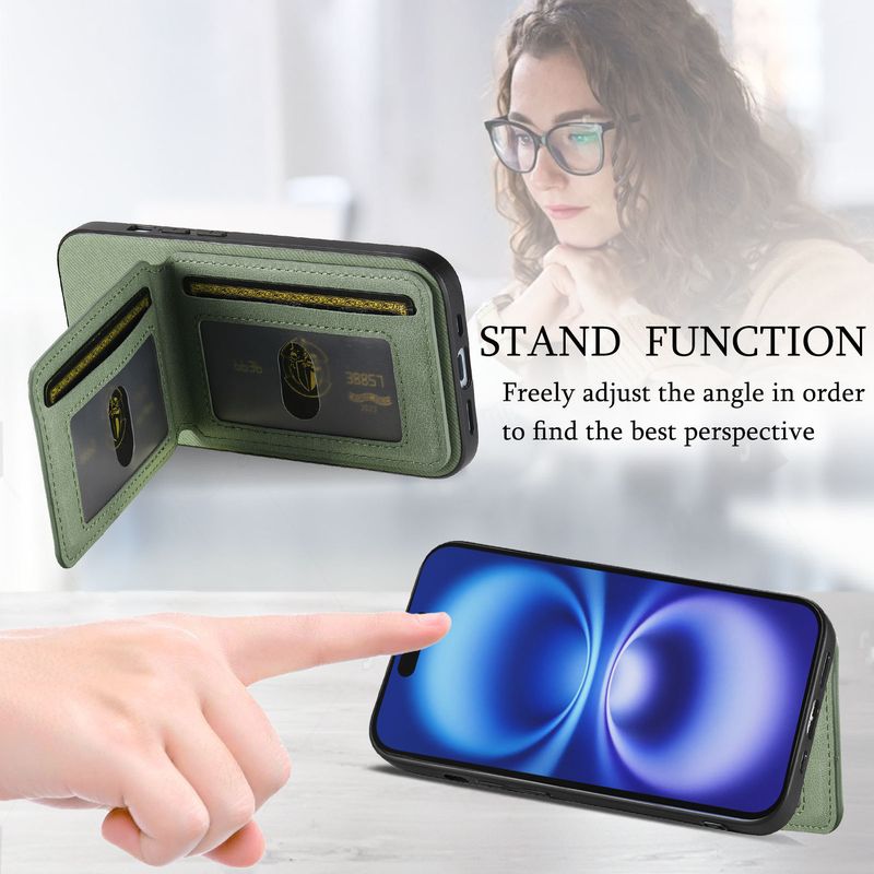 Custodia TechGlobe compatibile con iPhone 17 in similpelle, anti-magnetica, con porta carte RFID_voghion.com