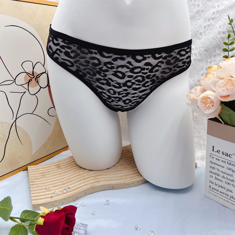 Women's Intimates Leopard Print Sexy Temptation Hollow Lace Women's Thong Ultra Thin Briefs Comfortable Hip Lift_voghion.com
