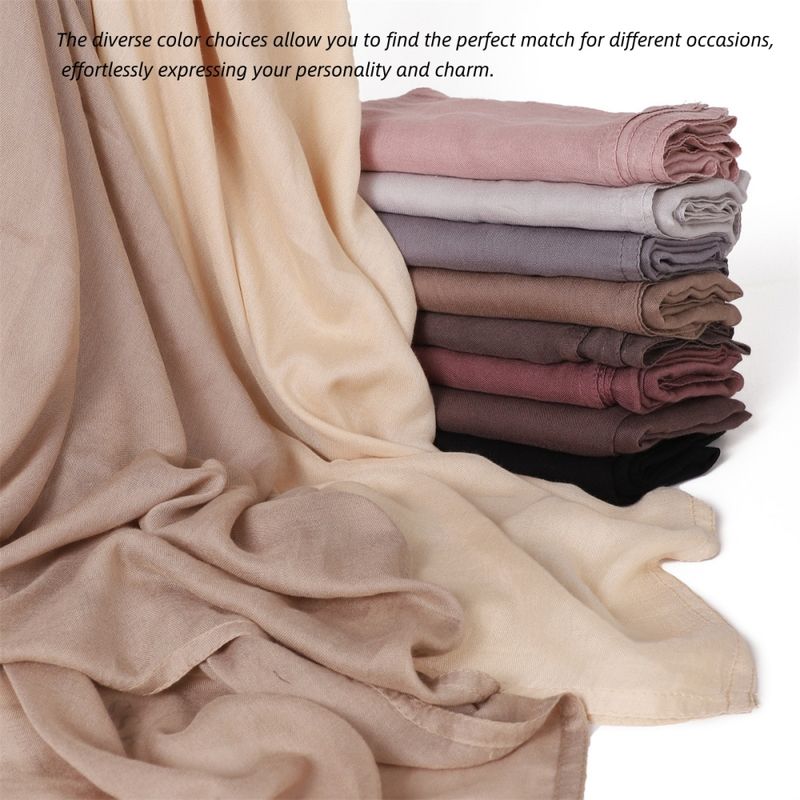 Sciarpa in morbida viscosa tinta unita, alla moda, con bordo largo, sottile, hijab, foulard di alta qualità, da donna, musulmano, in voile_voghion.com