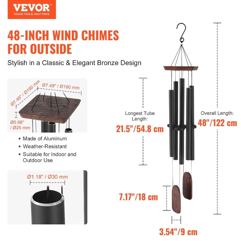 Tone Deep Outside Wind Chimes Memorial Wind 48Inch Chimes Aluminum For_voghion.com