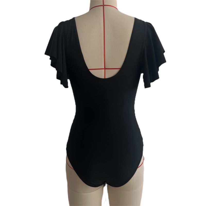 Naisten vaatteet, naisten muoti, huippuluokan seksikäs haalari, yksivärinen, pitsikauluksella varustettu, liitososainen uimapuku_voghion.com