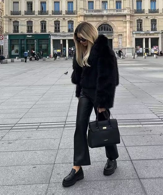 Damenbekleidung Faux Fox Pelzmantel Damen Kurze Jacke Wintermode Warme Pelzoberbekleidung Mit Taschen Street Style Schwarz Mode Warmes Fell_voghion.com