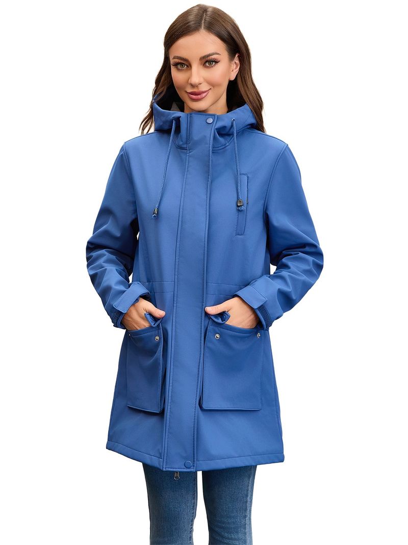 Women's Waterproof Softshell Jacket With Hood - Windproof Raincoat For Outdoor Hiking & Commuting (Black, Army Green, Navy Blue, Coffee, Light Gray)_voghion.com